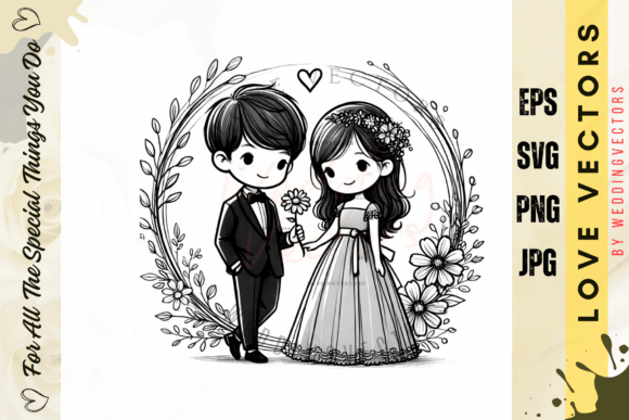 C5004: Understated Elegance in Wedding Couple Vectors