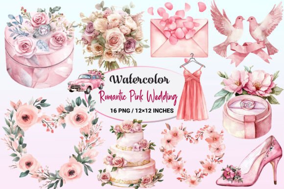 Designing with Romance: The Perfect Pink Wedding PNG Collection