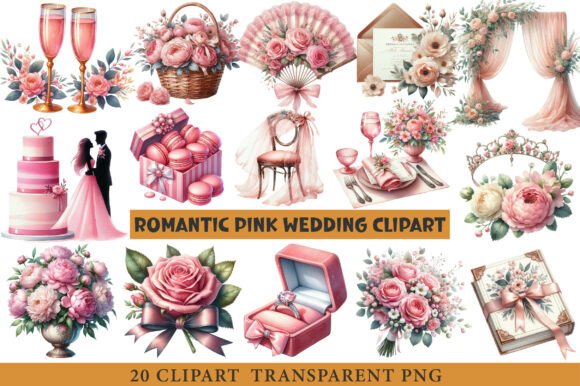 Romantic Pink Wedding Clipart: Your Shortcut to Elegant Design