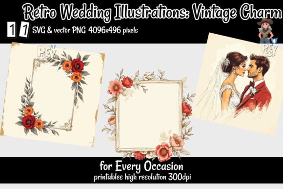 Timeless Romance: The Retro Wedding Illustrations Vintage Set