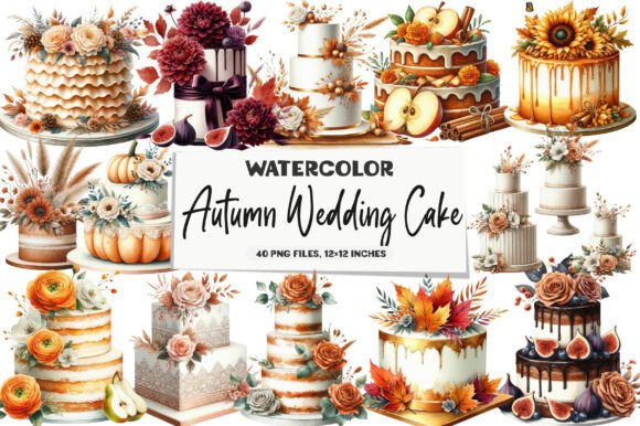 Warm & Whimsical Autumn Wedding Cake Clipart for Your Projects
