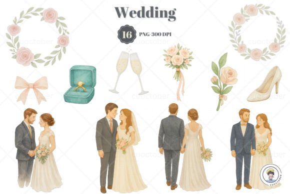 Watercolor Wedding Couple Flora Bouquet: A Design Asset for Creatives